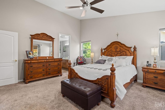 3010 Tea Rose St, Bakersfield, CA 93311 - bedroom with carpet floors, ceiling fan, and ensuite bathroom