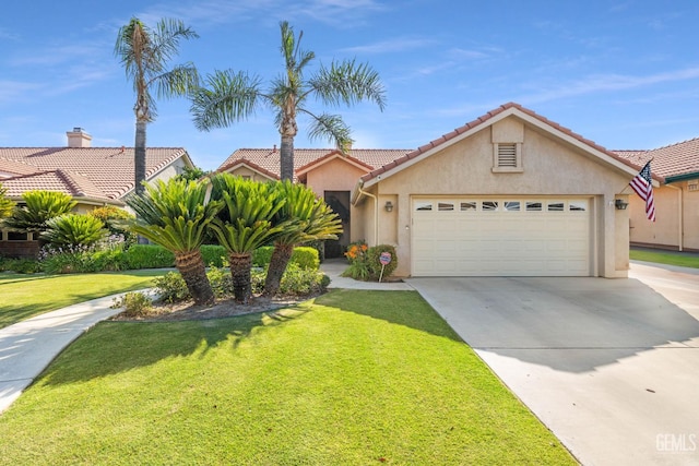 3010 Tea Rose St, Bakersfield, CA 93311 - single story home with stucco siding, driveway, a garage, a front yard, and a tiled roof