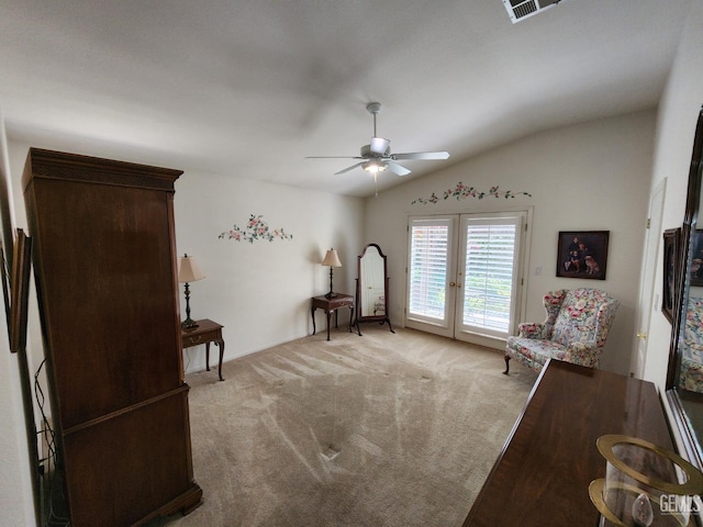 8707 Beau Maison Way, Bakersfield, CA 93311 - sitting room with lofted ceiling, ceiling fan, and light carpet