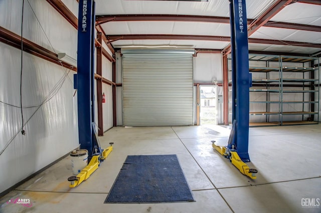 garage with metal wall