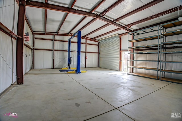 garage with metal wall