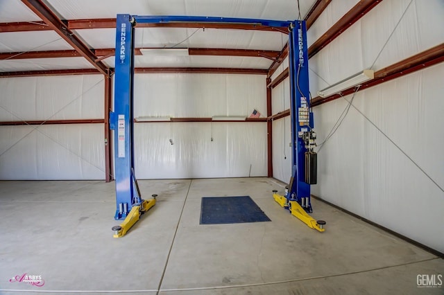 garage with metal wall