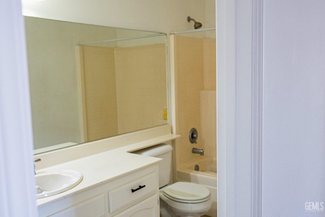 full bathroom with vanity, shower / bathtub combination, and toilet