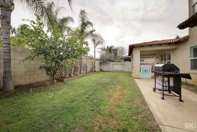 view of yard featuring a fenced backyard and a patio