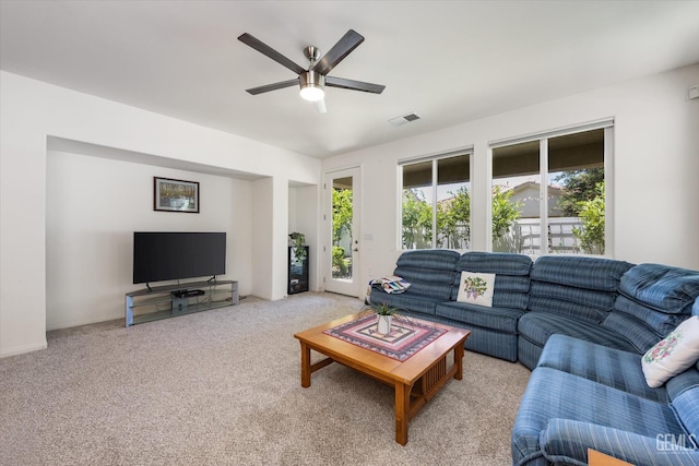 231 Port Logan Dr, Bakersfield, CA 93312 - carpeted living room featuring ceiling fan