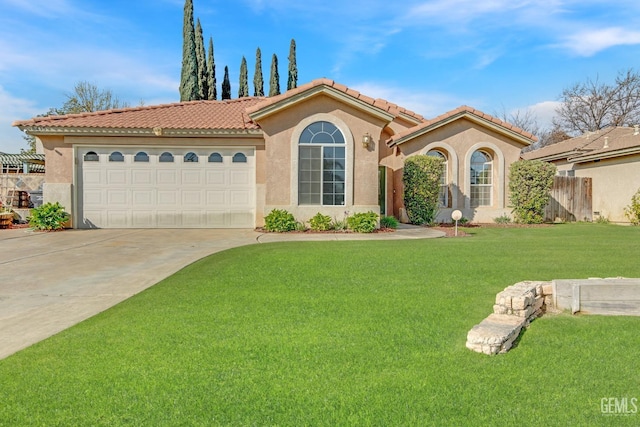 6413 Lavender Gate Dr, Bakersfield, CA 93312 - mediterranean / spanish-style home featuring a garage, stucco siding, concrete driveway, and a tiled roof