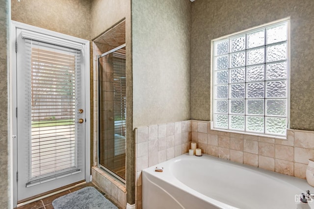 6413 Lavender Gate Dr, Bakersfield, CA 93312 - bathroom with a shower stall, a garden tub, and tile patterned floors