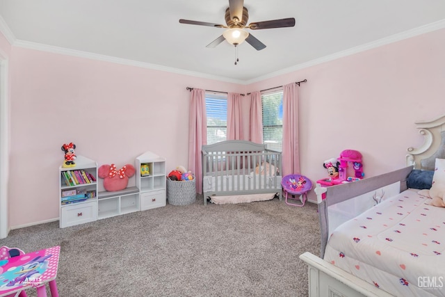 11265 Poulsen Way, Bakersfield, CA 93312 - bedroom with ornamental molding, carpet flooring, and ceiling fan
