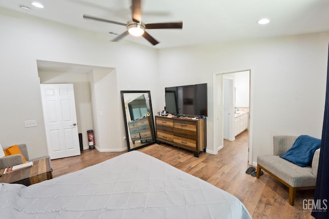 7519 Shadow Wells St, Bakersfield, CA 93313 - bedroom featuring wood finished floors, recessed lighting, and ceiling fan