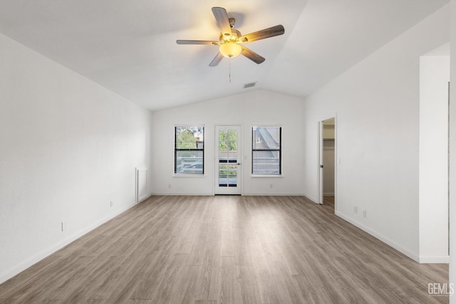 1224 N Mayflower Cir, Ridgecrest, CA 93555 - spare room with vaulted ceiling, ceiling fan, light wood-style flooring, and visible vents