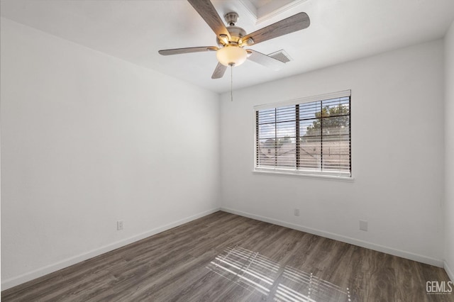 1224 N Mayflower Cir, Ridgecrest, CA 93555 - empty room with baseboards, visible vents, a ceiling fan, and wood finished floors