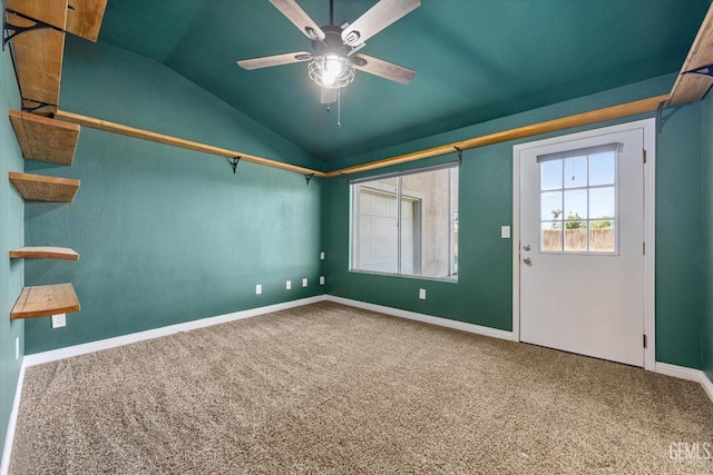 10318 Roehampton Ave, Bakersfield, CA 93312 - carpeted empty room with lofted ceiling and ceiling fan