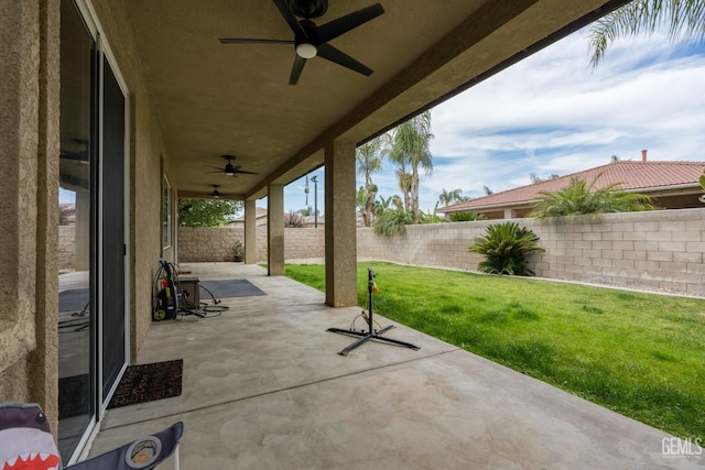 9310 Via Catania, Bakersfield, CA 93312 - view of patio / terrace with a fenced backyard and a ceiling fan