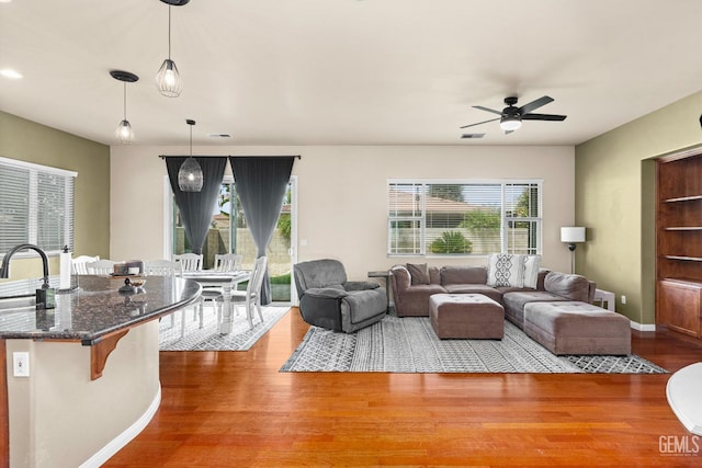 9310 Via Catania, Bakersfield, CA 93312 - living area featuring a wealth of natural light, wood finished floors, and ceiling fan