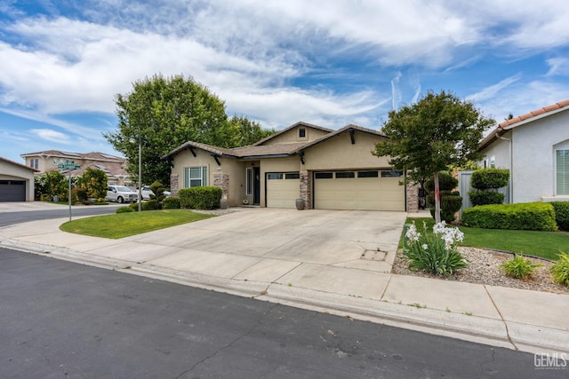 9310 Via Catania, Bakersfield, CA 93312 - ranch-style house featuring a front lawn, driveway, a garage, and stucco siding