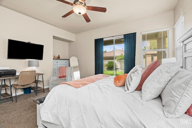 9310 Via Catania, Bakersfield, CA 93312 - bedroom with ceiling fan, carpet flooring, access to outside, and baseboards