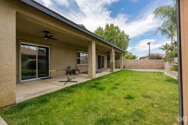9310 Via Catania, Bakersfield, CA 93312 - view of yard featuring a patio, ceiling fan, and fence private yard