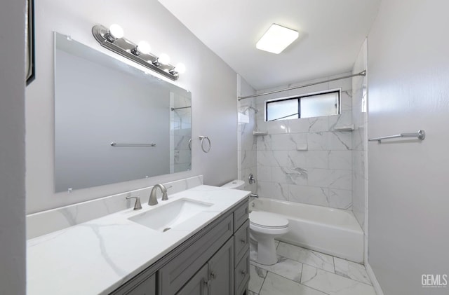 2800 S Real Rd, Bakersfield, CA 93309 - full bath featuring vanity, toilet, marble finish floors, and washtub / shower combination