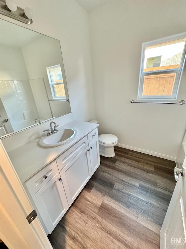 bathroom featuring vanity, toilet, and wood-type flooring