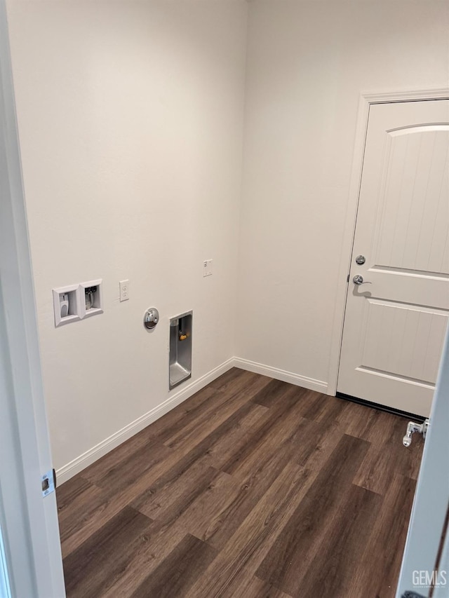 washroom featuring gas dryer hookup, dark wood-type flooring, and hookup for a washing machine