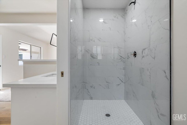 5100 Ruth Ct, Bakersfield, CA 93308 - bathroom featuring a marble finish shower and vanity