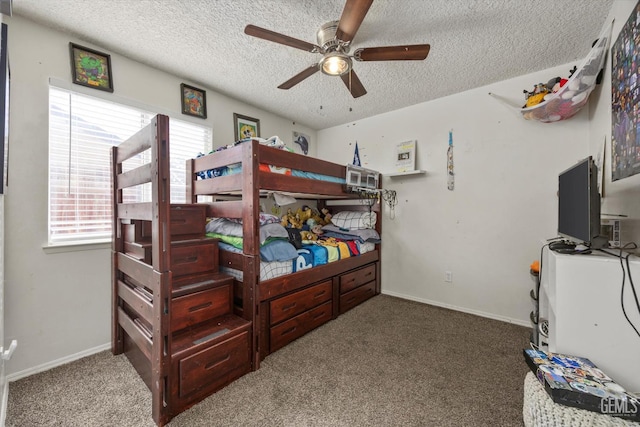 6305 Wolfe Creek Dr, Bakersfield, CA 93306 - carpeted bedroom with a textured ceiling and a ceiling fan