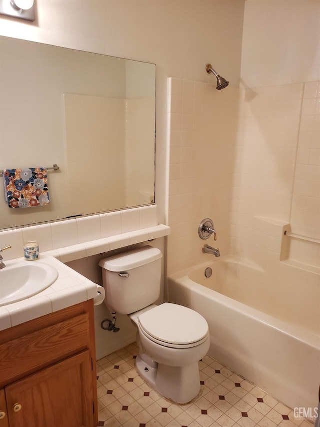 full bathroom with shower / tub combination, vanity, and toilet