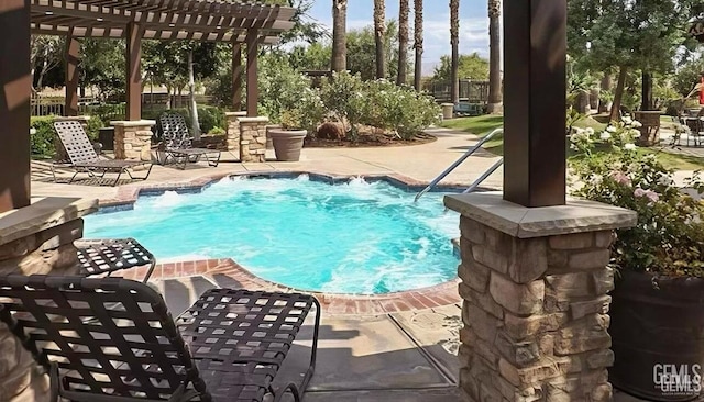 9909 Stockholm Pl, Bakersfield, CA 93306 - view of swimming pool with a pergola and a patio area