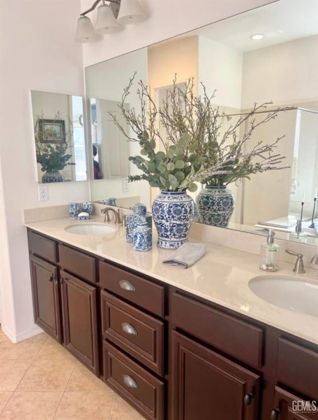 9909 Stockholm Pl, Bakersfield, CA 93306 - bathroom featuring vanity, an enclosed shower, and tile patterned floors