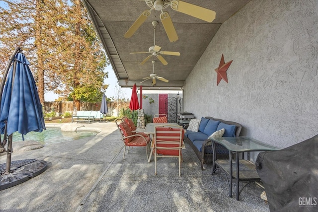 view of patio / terrace featuring an outdoor hangout area and ceiling fan