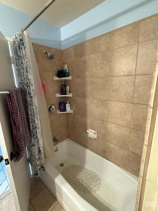 2404 Belvedere Ave, Bakersfield, CA 93304 - bathroom with shower / bathtub combination with curtain and tile patterned flooring