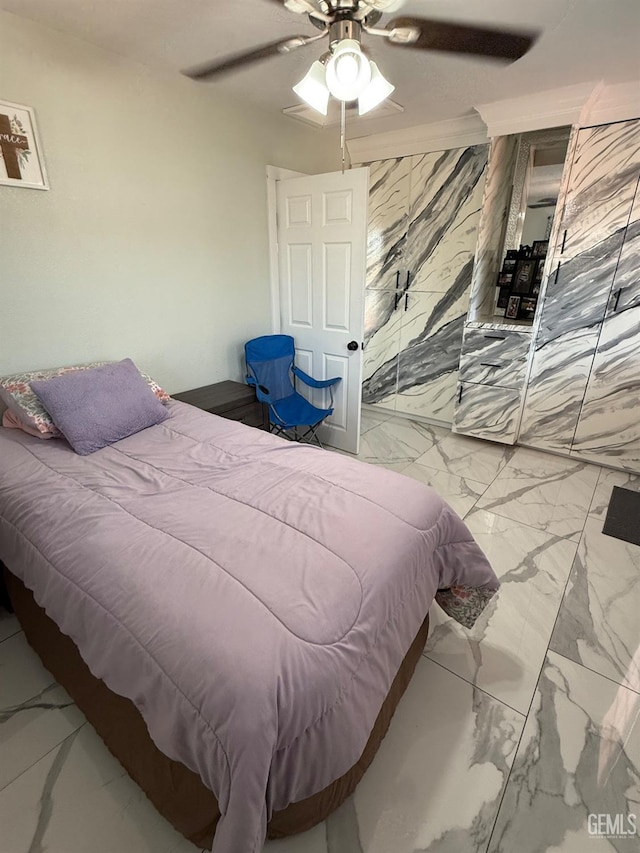 2404 Belvedere Ave, Bakersfield, CA 93304 - bedroom with marble finish flooring and a ceiling fan