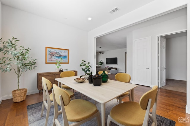 9904 Toscana Dr, Bakersfield, CA 93306 - dining room featuring wood finished floors, ceiling fan, and recessed lighting