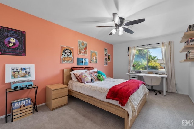 2513 Elm St, Bakersfield, CA 93301 - bedroom featuring light colored carpet, ceiling fan, and baseboards