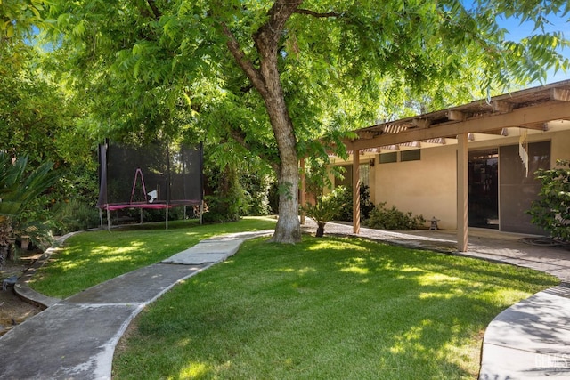2513 Elm St, Bakersfield, CA 93301 - view of grassy yard featuring a trampoline