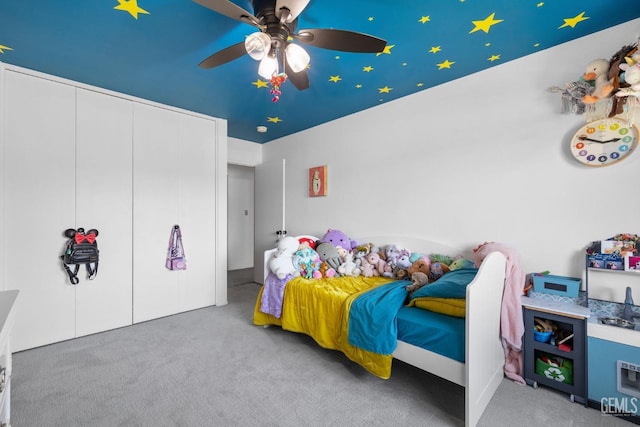 2513 Elm St, Bakersfield, CA 93301 - carpeted bedroom featuring a ceiling fan and a closet