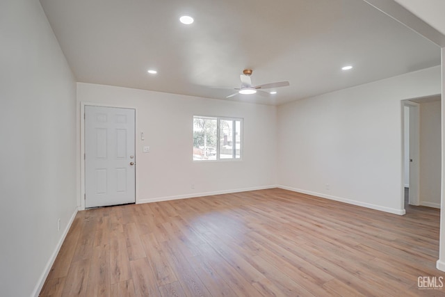 1201 Quincy St, Delano, CA 93215 - empty room featuring ceiling fan, light wood-style flooring, baseboards, and recessed lighting
