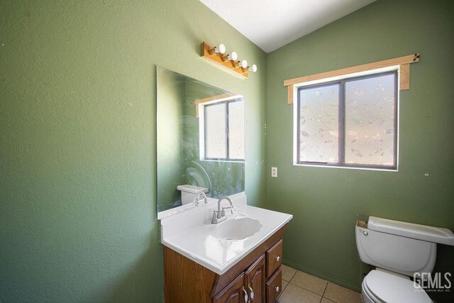 4120 Willow Trl, Frazier Park, CA 93225 - half bathroom featuring vanity, tile patterned flooring, healthy amount of natural light, and lofted ceiling