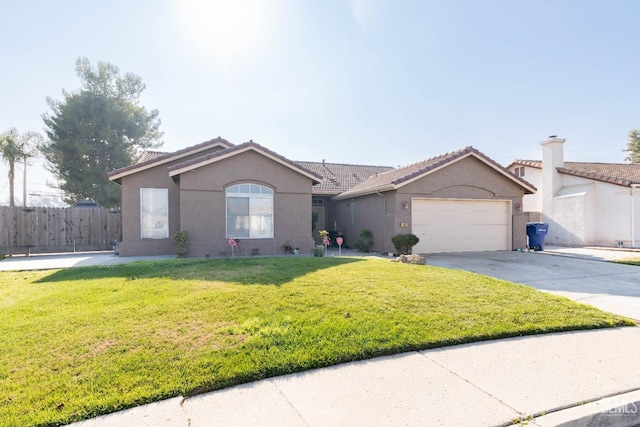 single story home with a front lawn and a garage