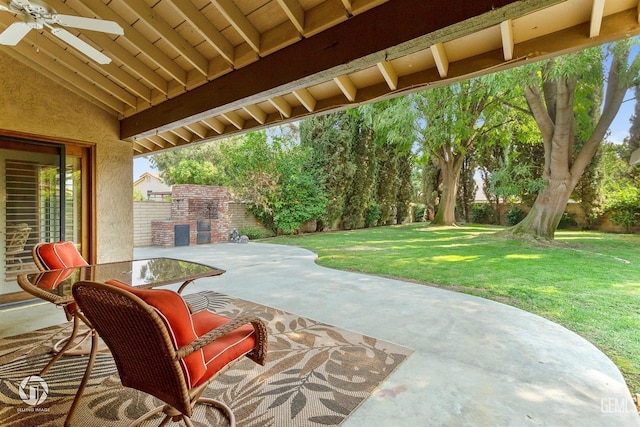 view of patio with ceiling fan and a fenced backyard