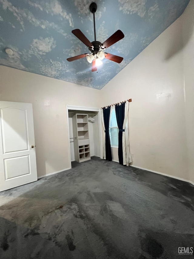 3205 Petite Sirah St, Bakersfield, CA 93306 - unfurnished bedroom featuring carpet, vaulted ceiling, a closet, and ceiling fan