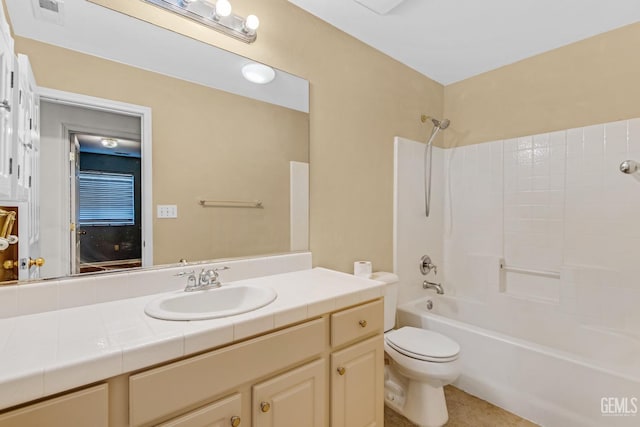 full bathroom with vanity, toilet, and tub / shower combination