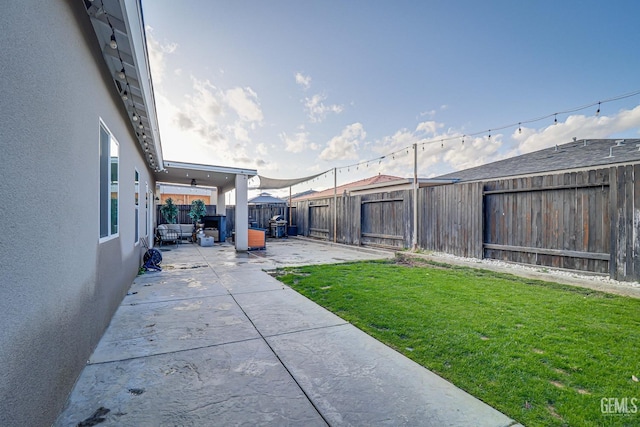 view of yard with a patio and a fenced backyard