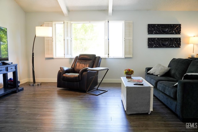5421 Demaret Ave, Bakersfield, CA 93309 - living room featuring beamed ceiling and dark wood finished floors