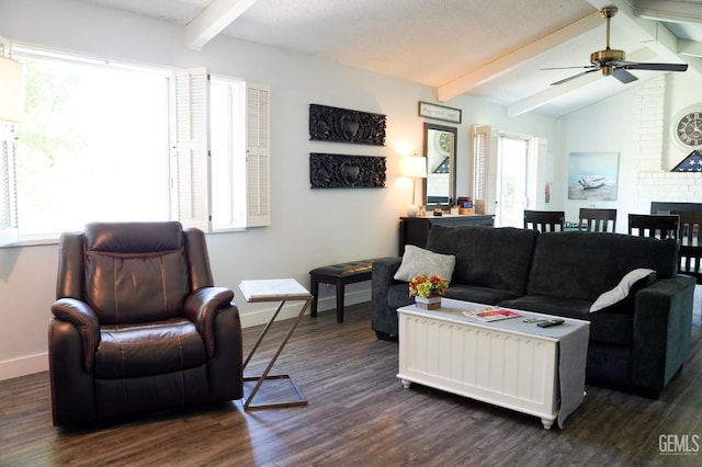 5421 Demaret Ave, Bakersfield, CA 93309 - living area featuring dark wood-style floors, ceiling fan, and healthy amount of natural light
