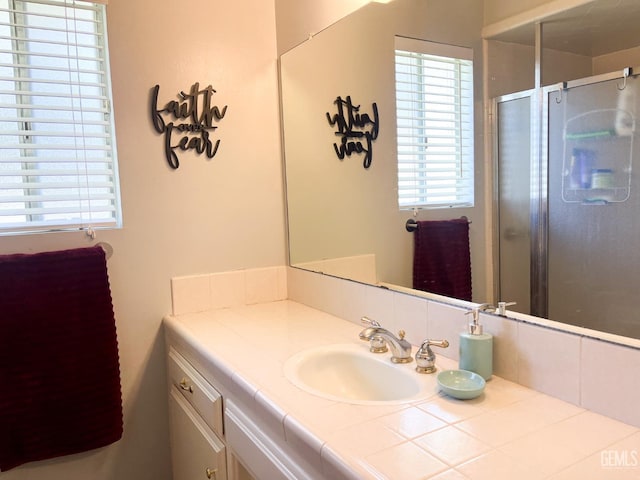 5421 Demaret Ave, Bakersfield, CA 93309 - bathroom featuring vanity and a shower stall