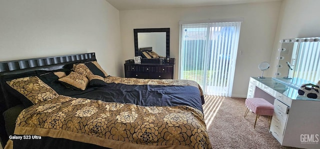 bedroom with carpet floors, access to outside, and multiple windows