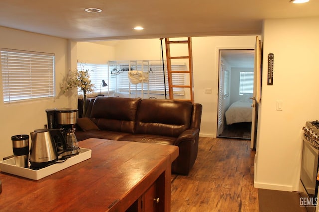 living room with dark wood-type flooring