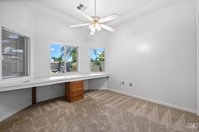 4207 Crystal Lake Dr, Bakersfield, CA 93313 - unfurnished office with carpet floors, built in desk, and ceiling fan