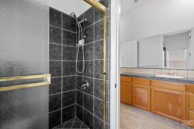 4207 Crystal Lake Dr, Bakersfield, CA 93313 - bathroom featuring a tile shower and vanity
